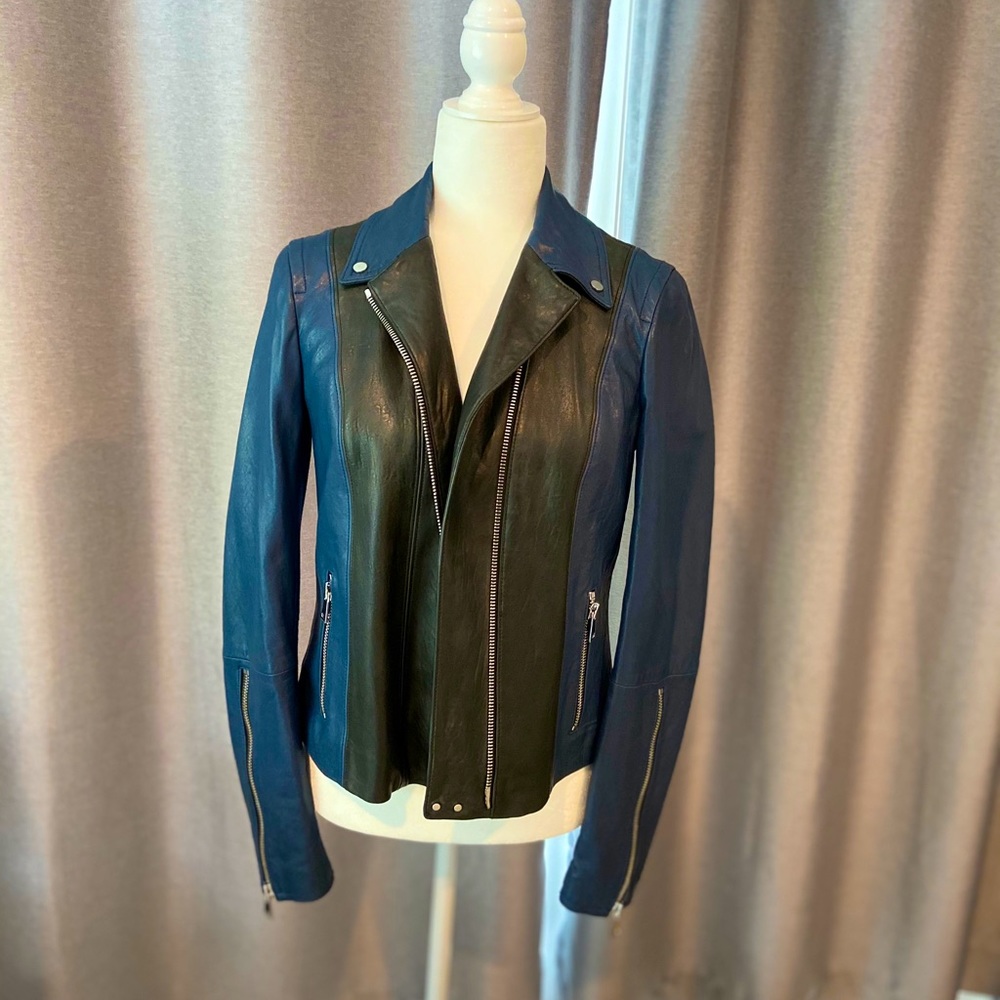 Vince zippered Moto Leather jacket colorblock M